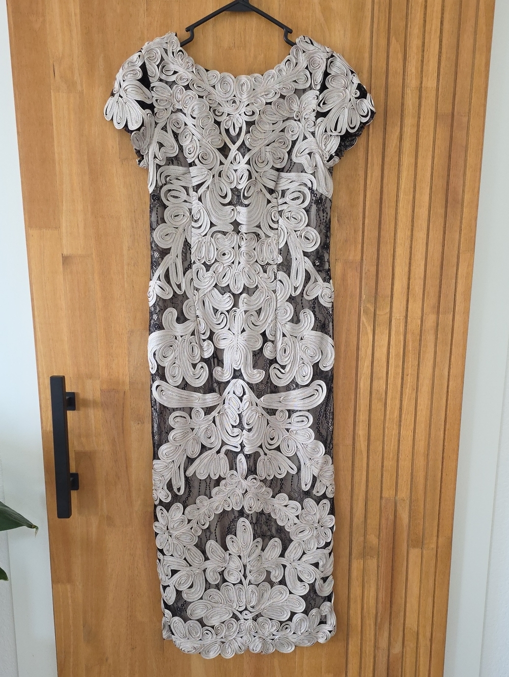 JS Collections Black Midi Dress with Ivory Swirl Appliqué